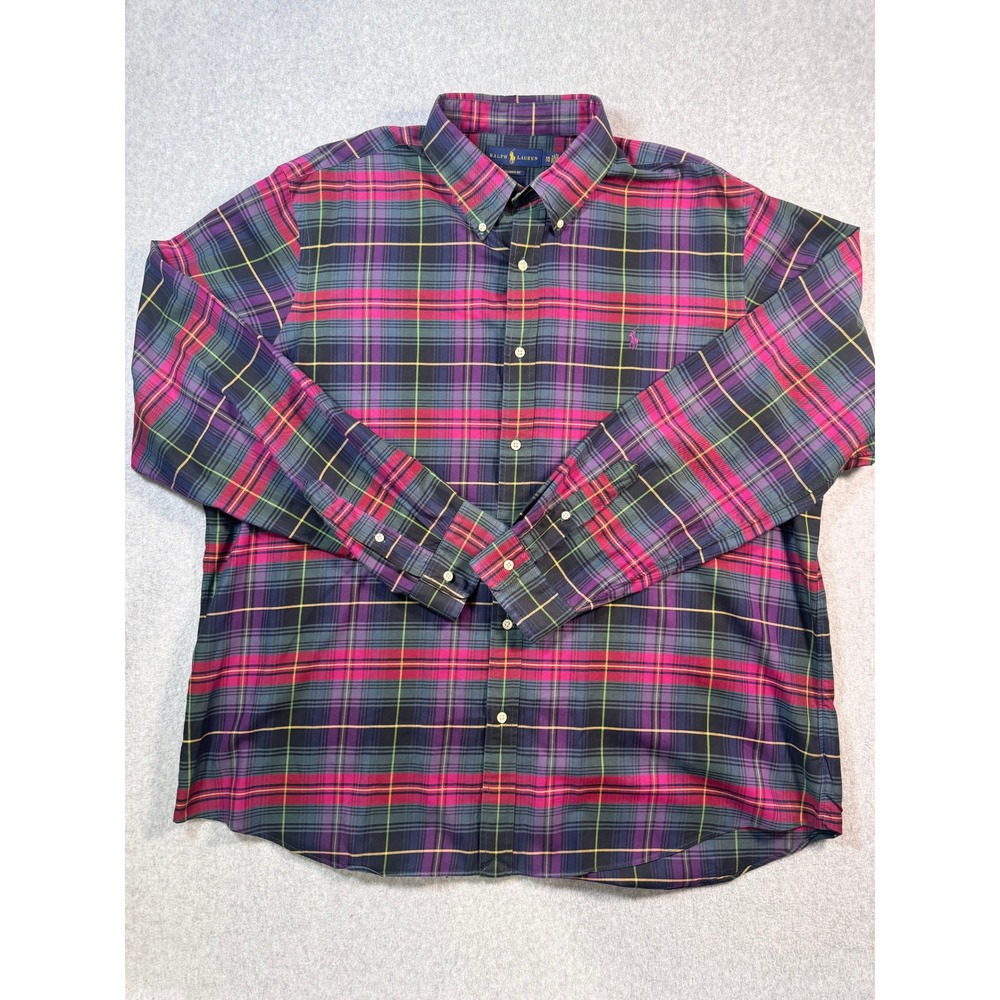 Ralph Lauren Mens XXL Classic Fit Plaid Button Down Shirt Purple Pink Cotton